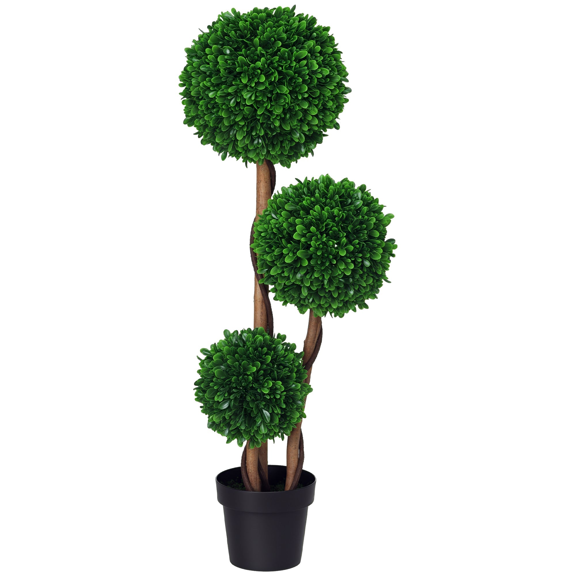 3.6ft Artificial 3 Ball Boxwood Topiary Tree with Pot, Indoor Outdoor Fake Plant for Living Room Decor