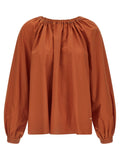 Marni Boat Neck Cotton Poplin Blouse — Rust