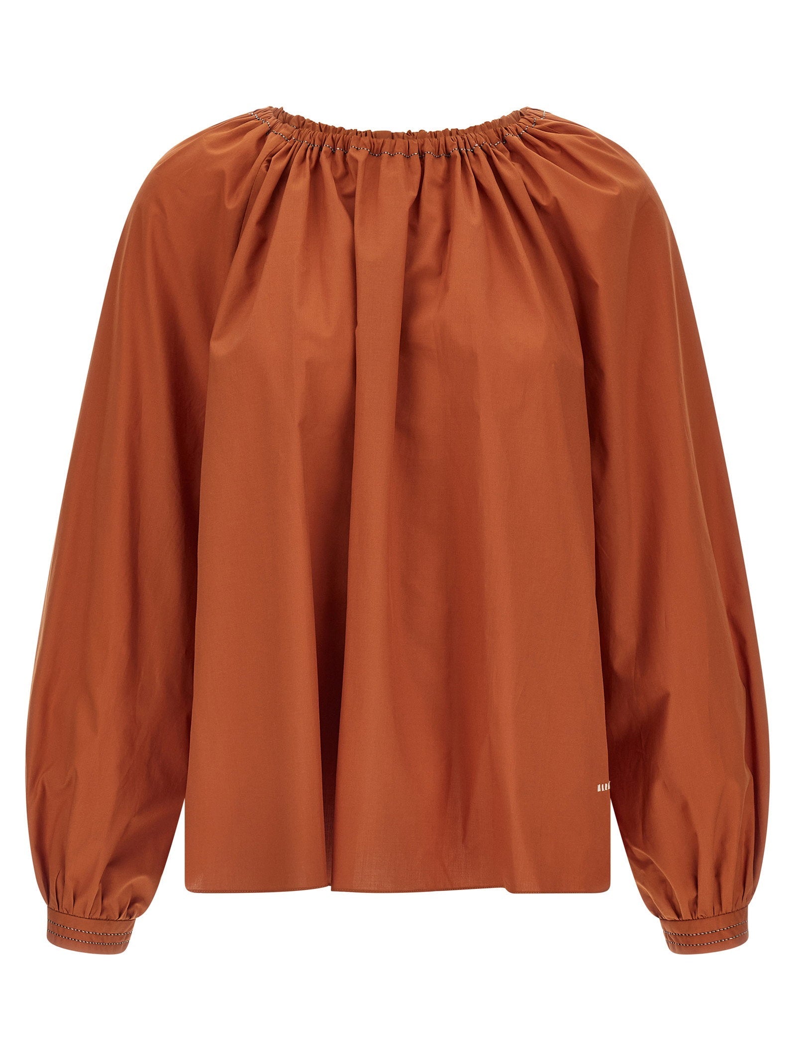 Marni Boat Neck Cotton Poplin Blouse — Rust