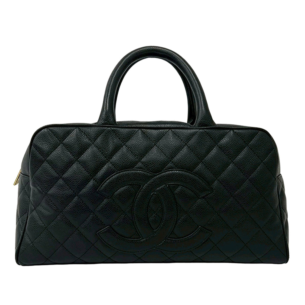 Large CC Quilted Caviar Bowler Bag