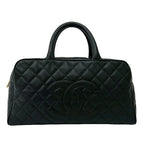 Large CC Quilted Caviar Bowler Bag