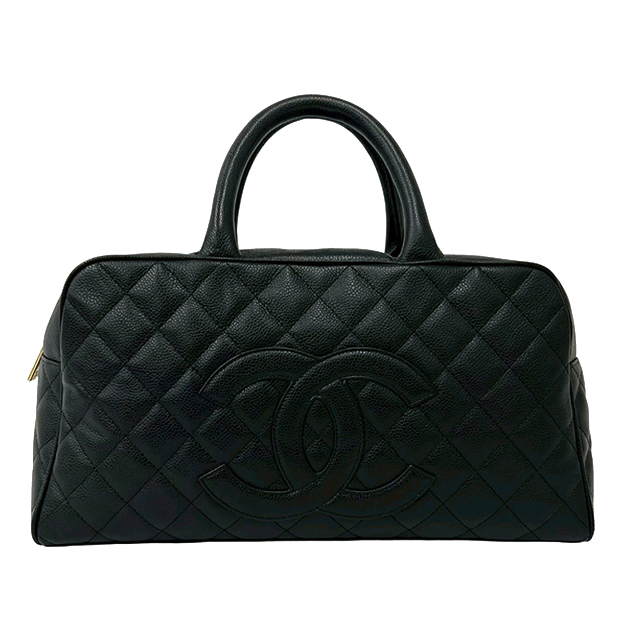 Large CC Quilted Caviar Bowler Bag