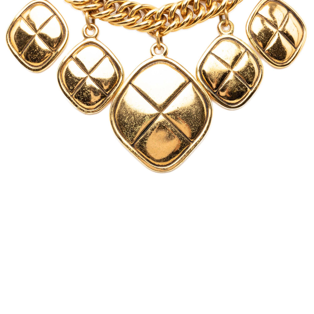 Gold Plated Quilted Diamond Charms Necklace