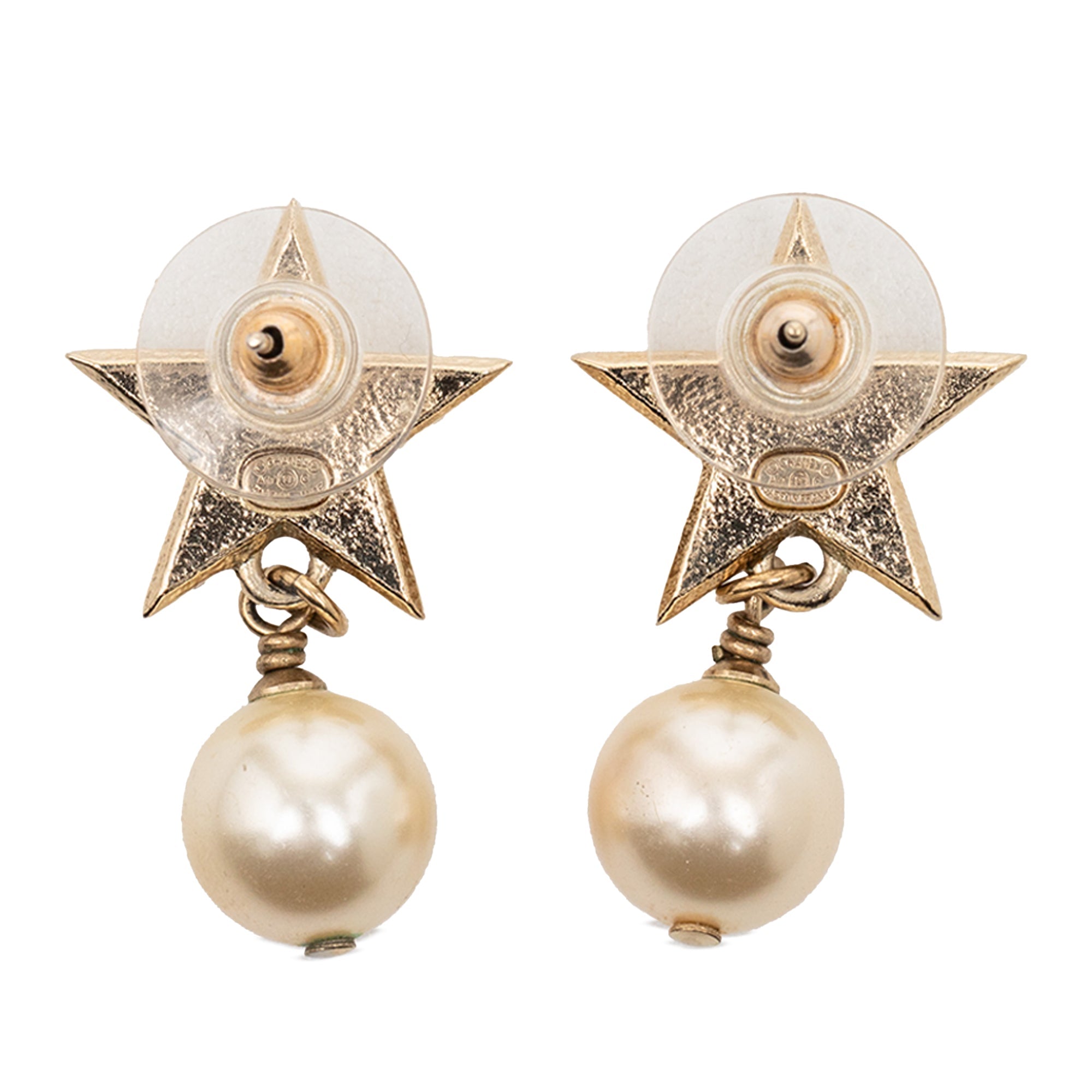 CC Gold Plated Faux Pearl Star Drop Push Back Earrings