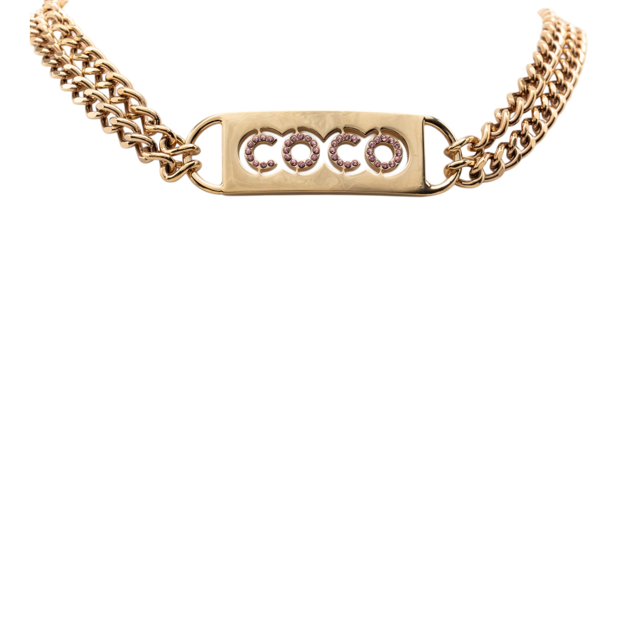 CC Gold Plated Coco Rhinestones Double Chain Necklace