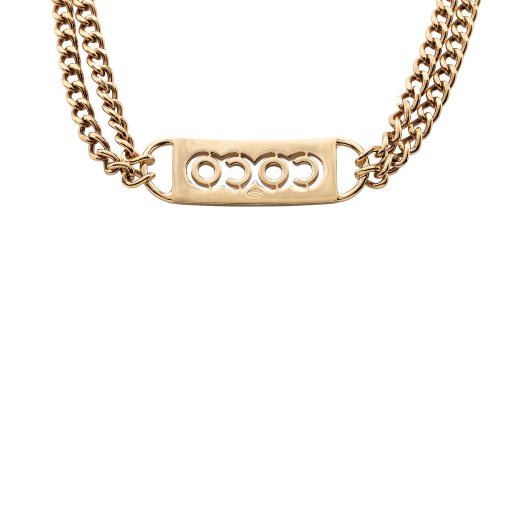 CC Gold Plated Coco Rhinestones Double Chain Necklace