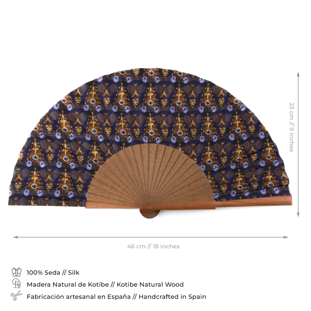 Blue & Brown Spanish Folding Fan Ikat