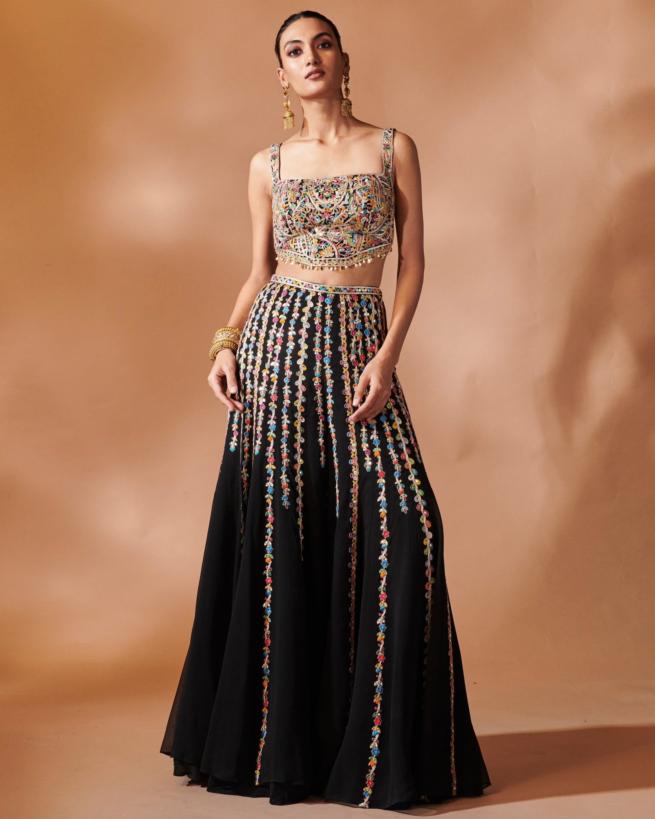 Azra Black High Waist Sharara With An Embroidered Blouse By KYNAH, Luxury Indian Fashion & Bridal Wear