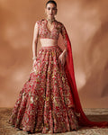 Azra Red Heavily Embroidered Lehenga Set By KYNAH, Luxury Indian Fashion & Bridal Wear