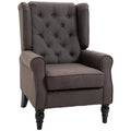 Wingback Occasional Chair, Mid-Century Armchair w/ Button-Tufted Fabric & Retro Wood Legs, Dark Brown