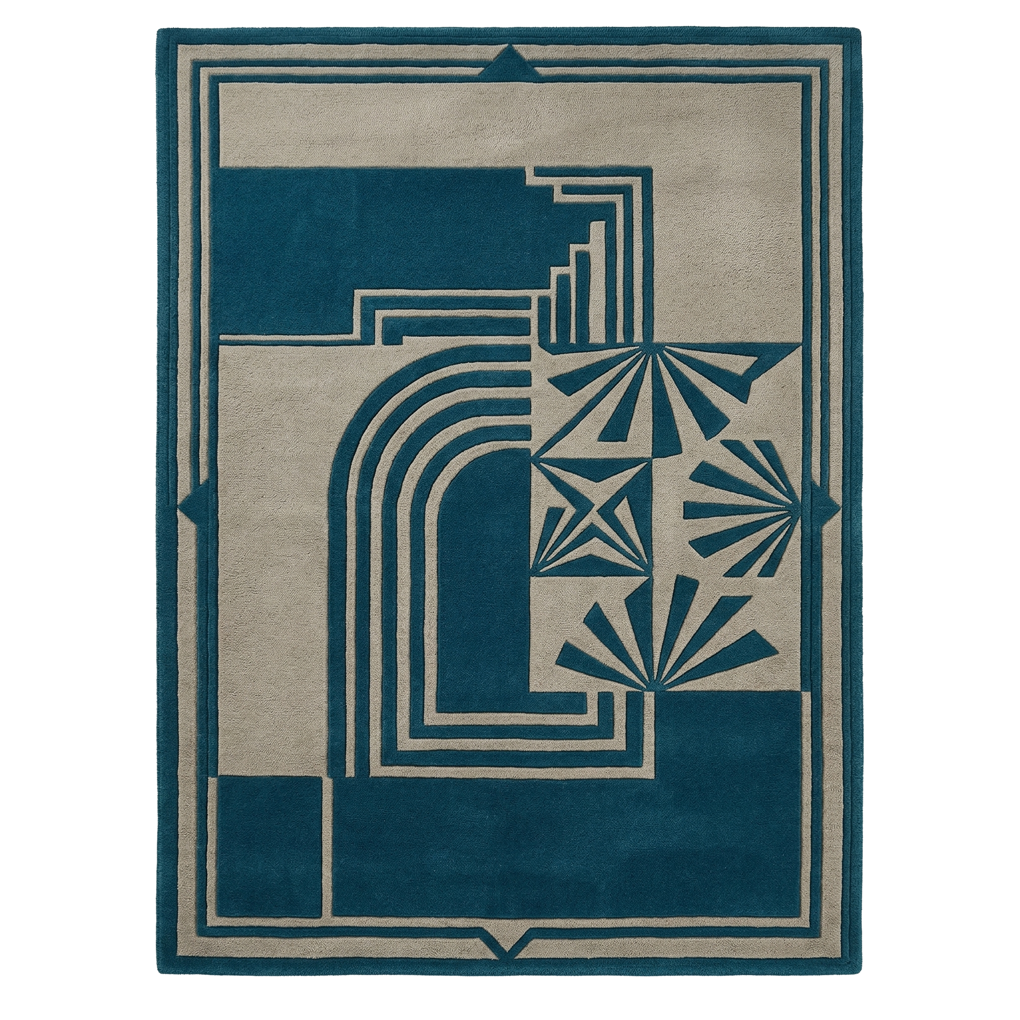 Teal Deco Arches Hand Tufted Rug