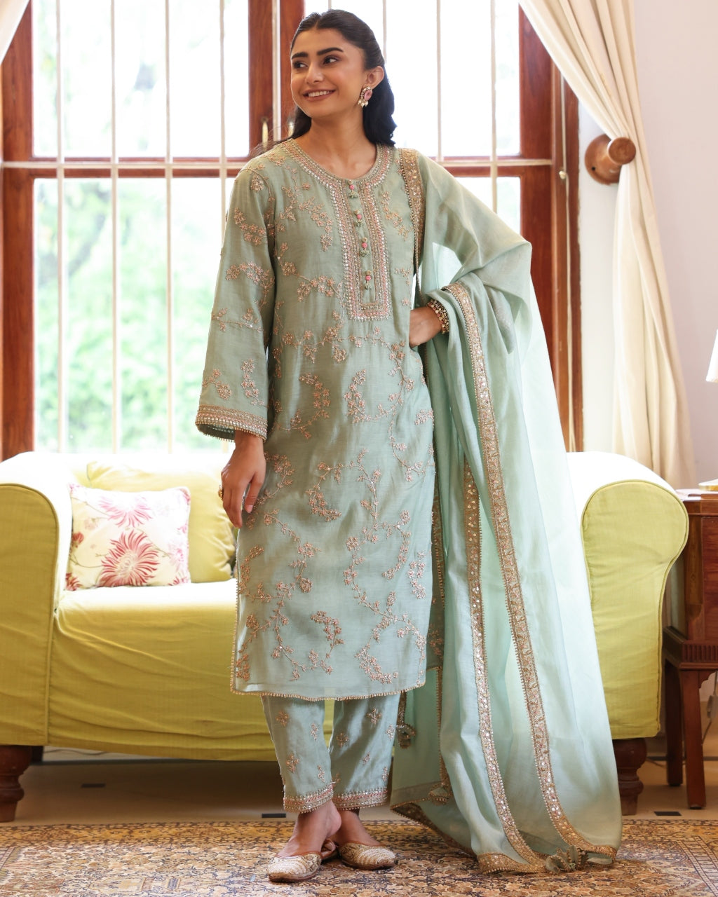 Teal Vrinda Dori Kurta Set By KYNAH, Luxury Indian Fashion & Bridal Wear