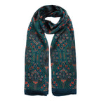 Floral Print Silk Scarf in Teal and Red Nature