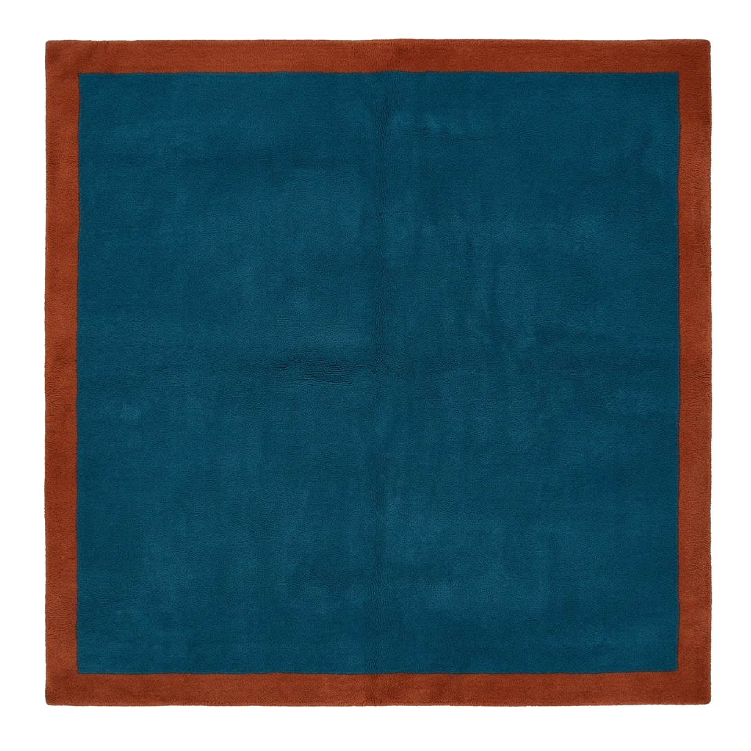Teal & Terracotta Border Square Hand Tufted Rug
