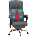 PU Leather Massage Office Chair, Heated Reclining Computer Chair with Footrest, Grey