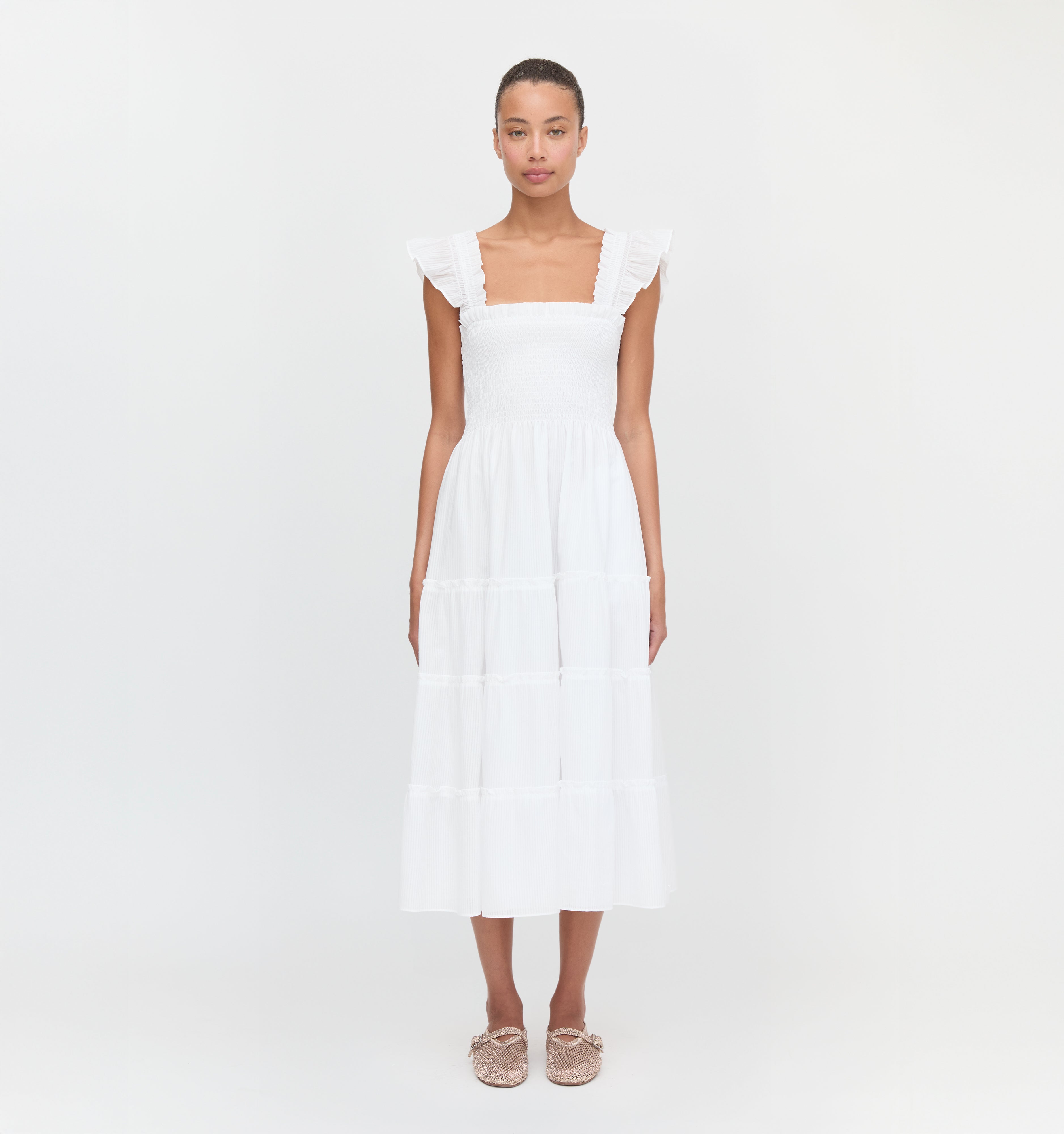 The Ellie Nap Dress / White Shadow Stripe   By Hill House Home