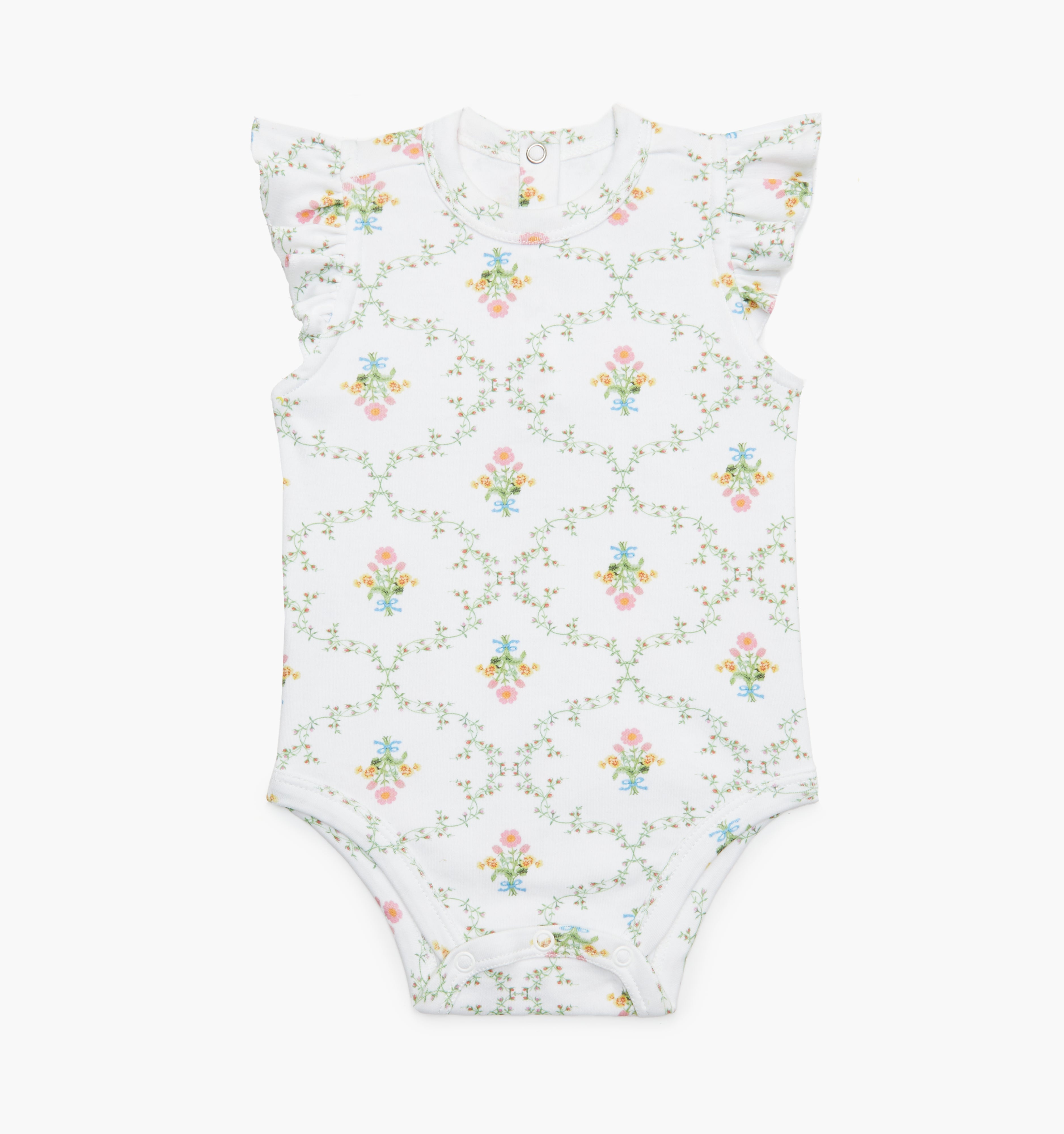 The Jillee Ruffle Onesie / Pastel Trellis   By Hill House Home