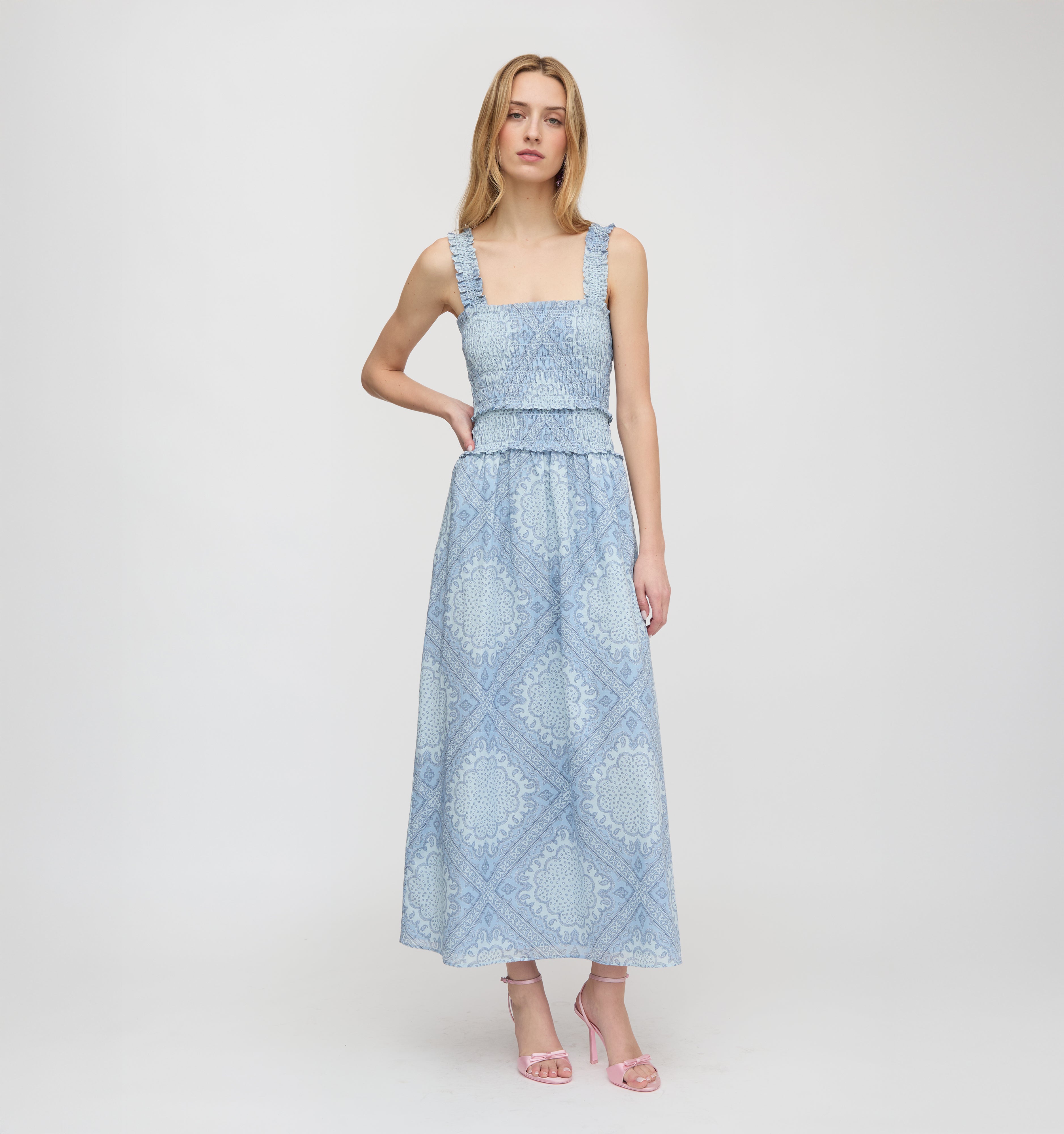 The Azalea Maxi Nap Dress / Dusty Blue Paisley Scarf  By Hill House Home
