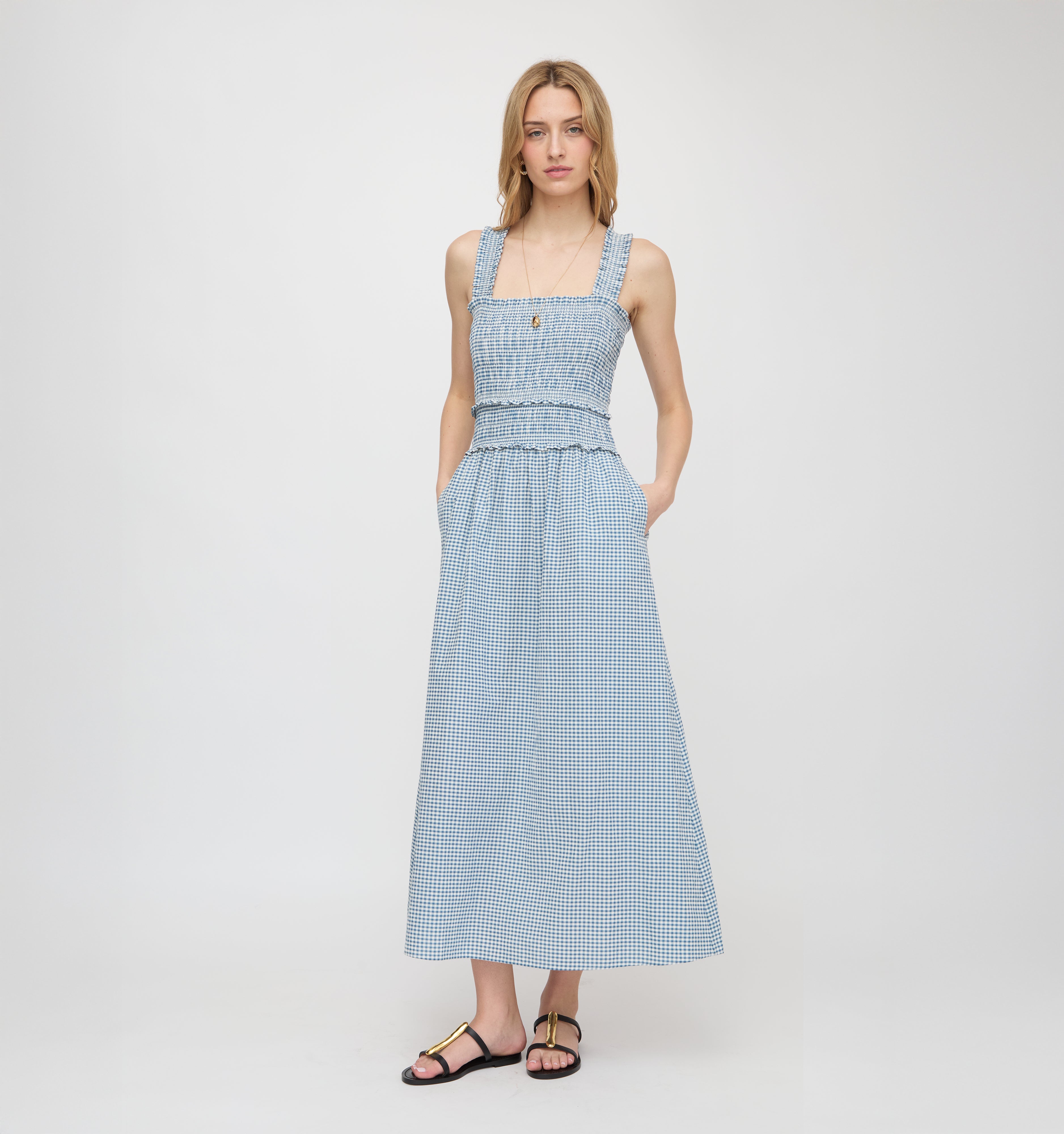 The Azalea Maxi Nap Dress / Lagoon Gingham    By Hill House Home