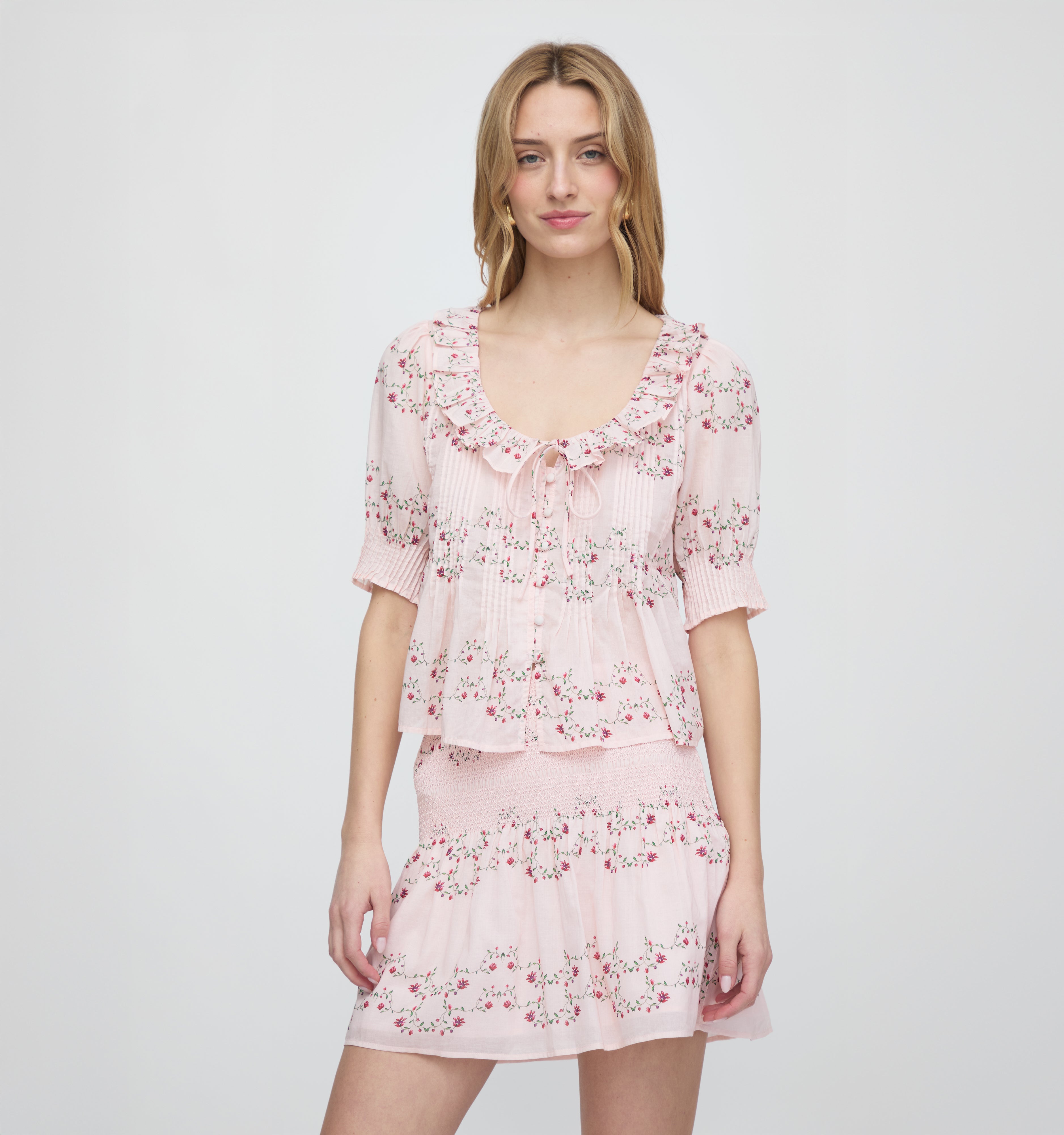 The Camri Top / Pink Floral Vine Scallop   By Hill House Home