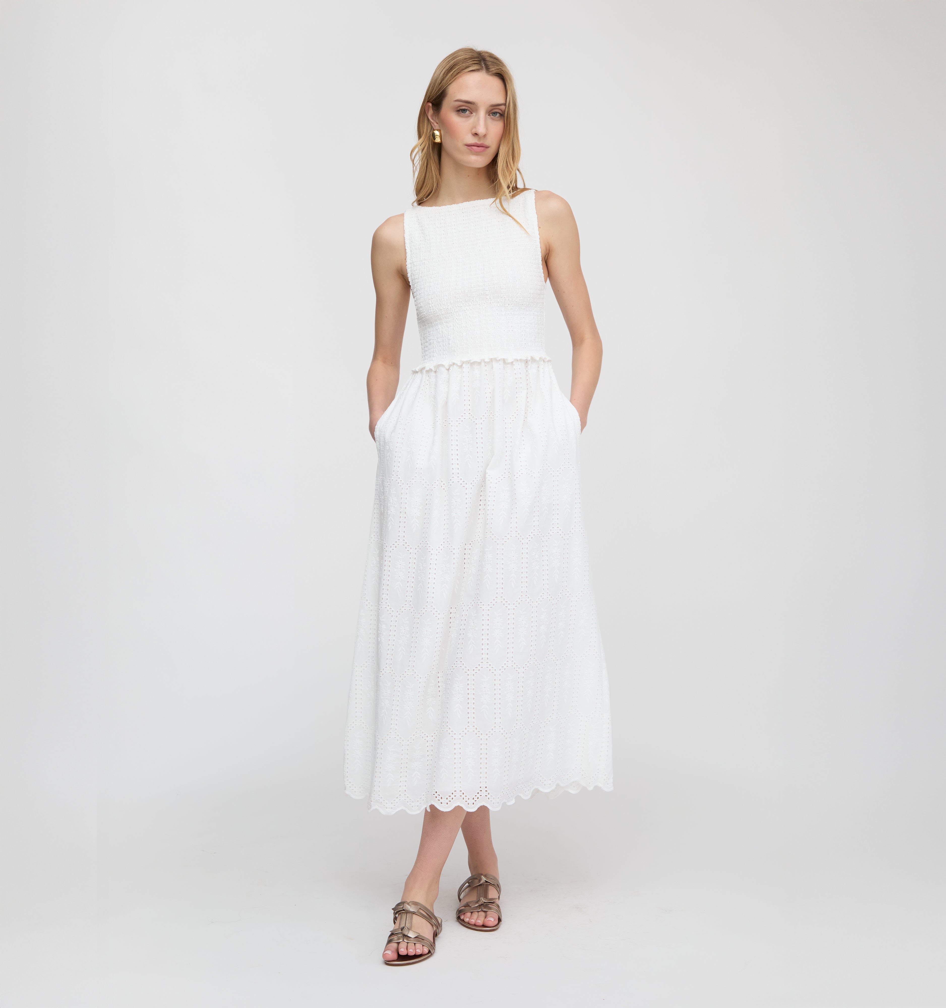 The Christina Nap Dress / White Trellis Broderie  By Hill House Home