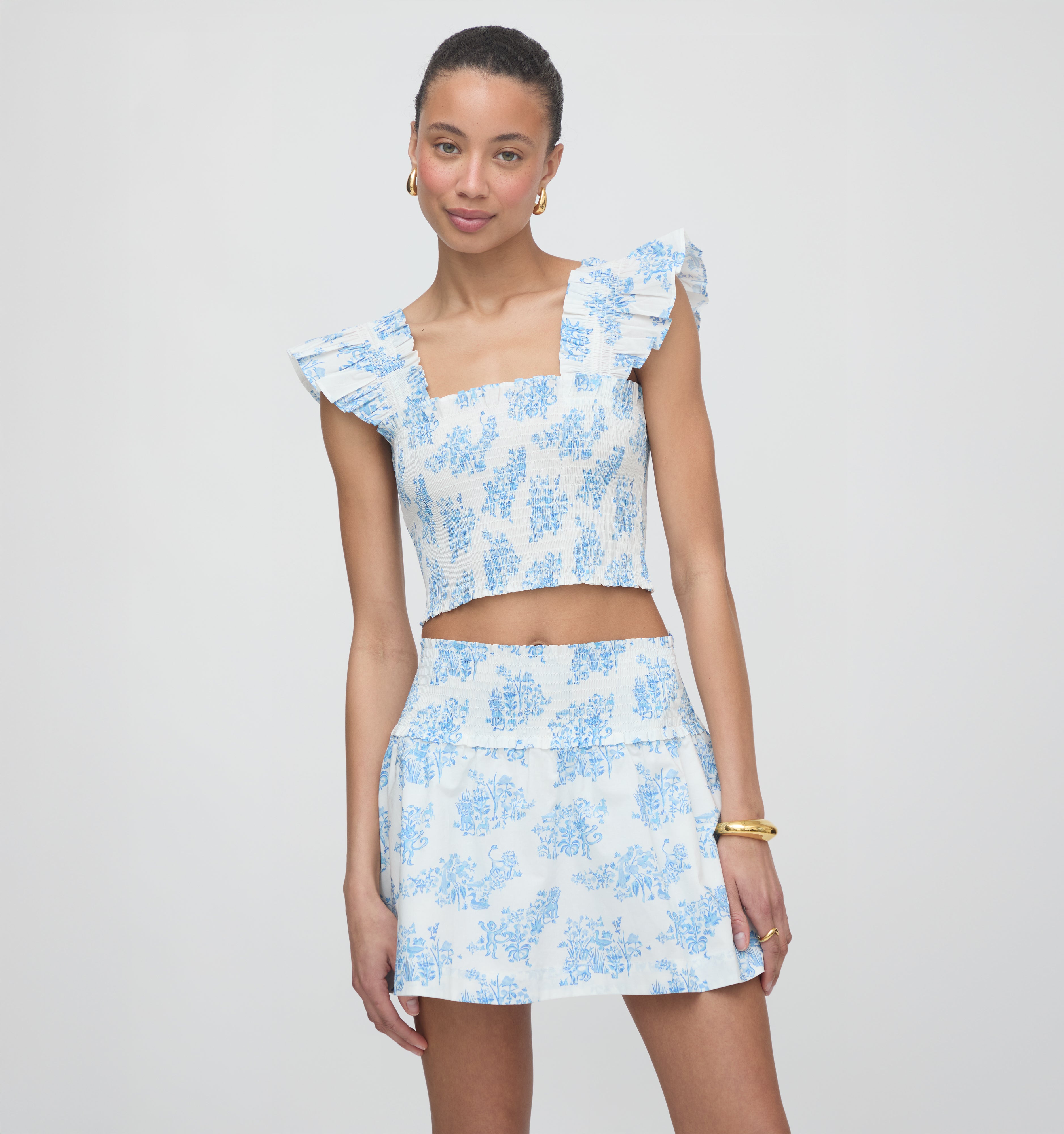 The Delphine Mini Nap Skirt / Roller Rabbit x Hill House Blue Sherwood Forest Monkey  By Hill House Home