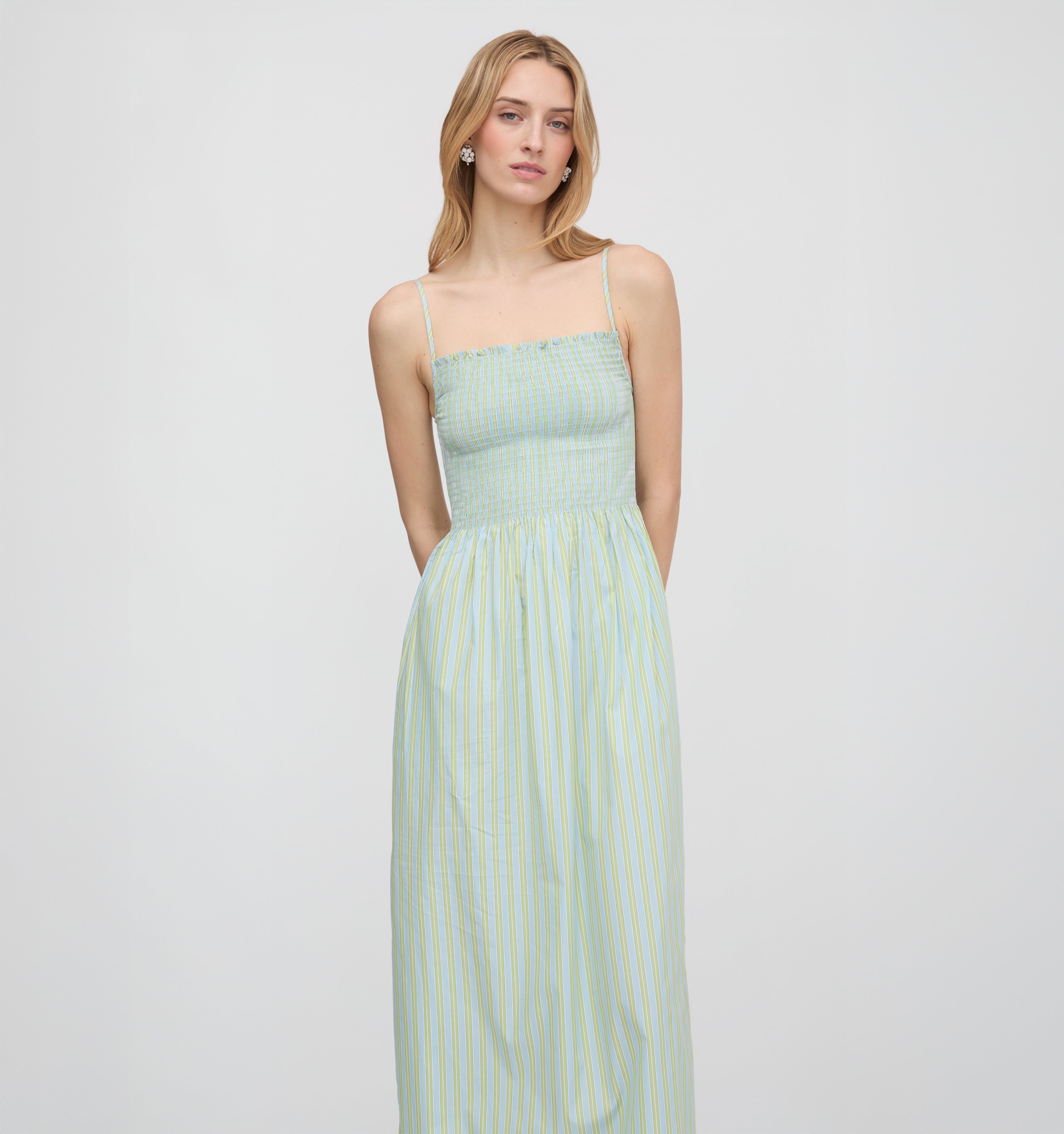 The Isabel Nap Dress / Blue/Green Stripe    By Hill House Home