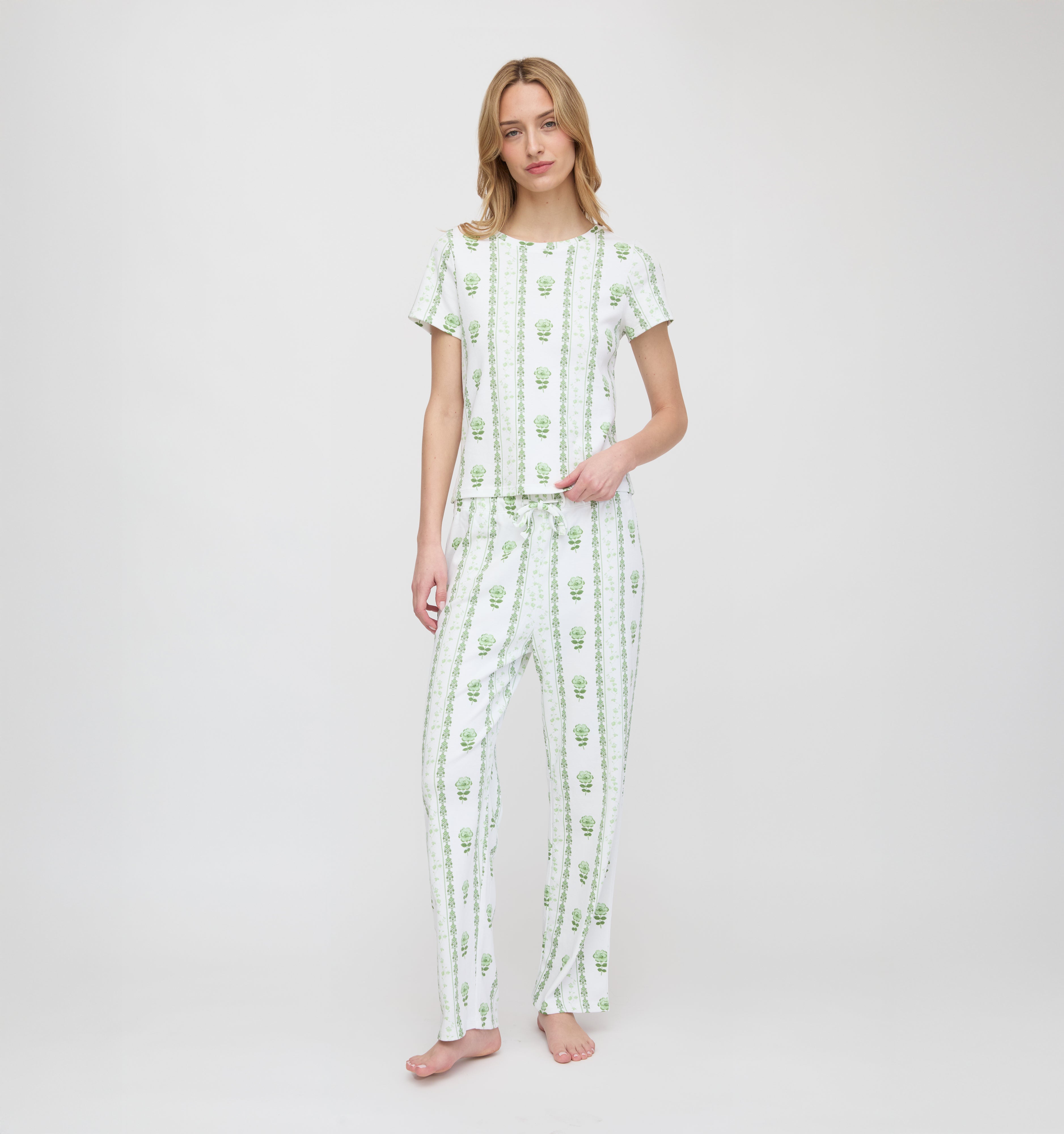 The Kelly Pajama Set / White/Green Arcadia Border   By Hill House Home