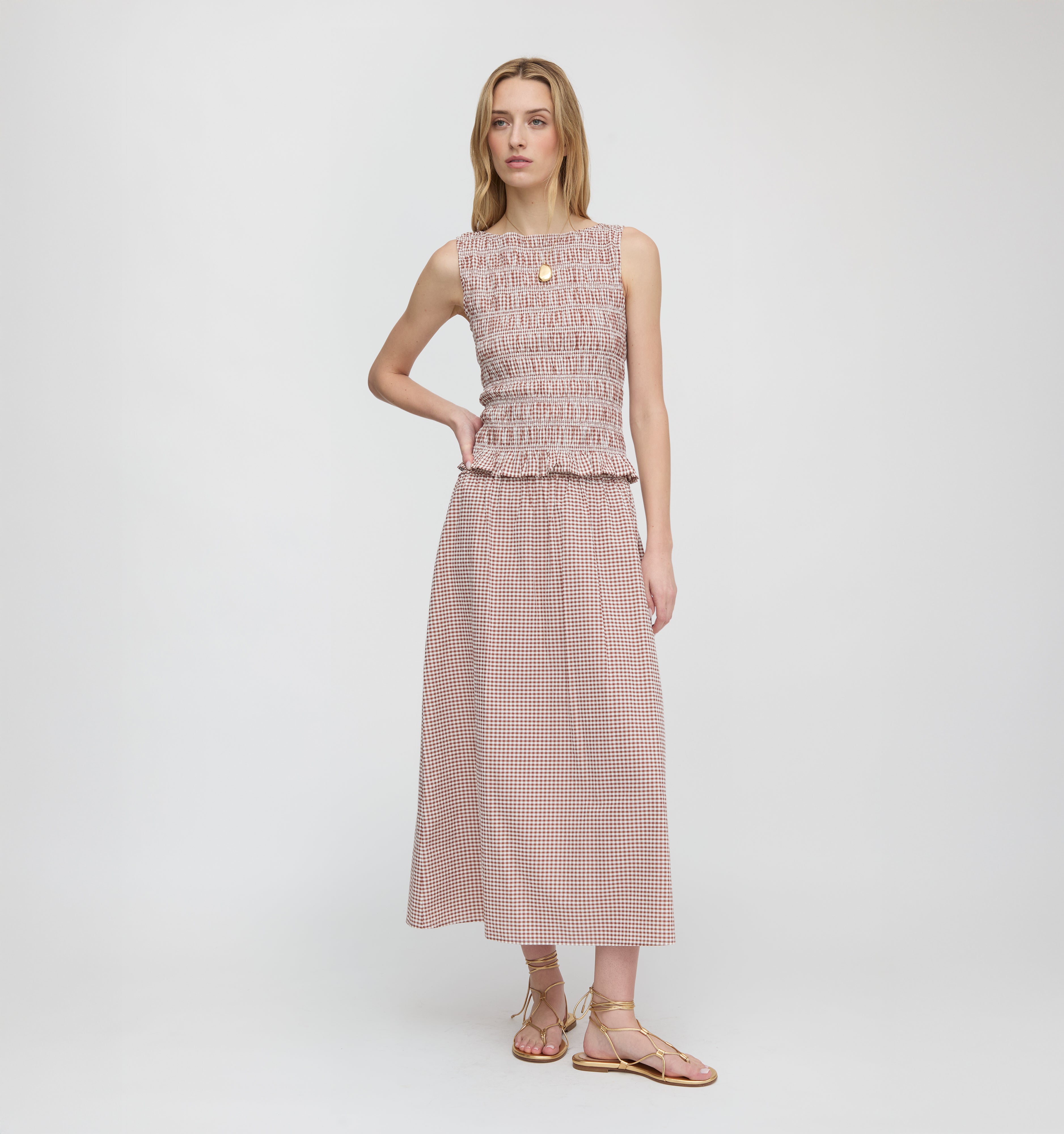 The Delphine Nap Skirt / Cognac Gingham   By Hill House Home