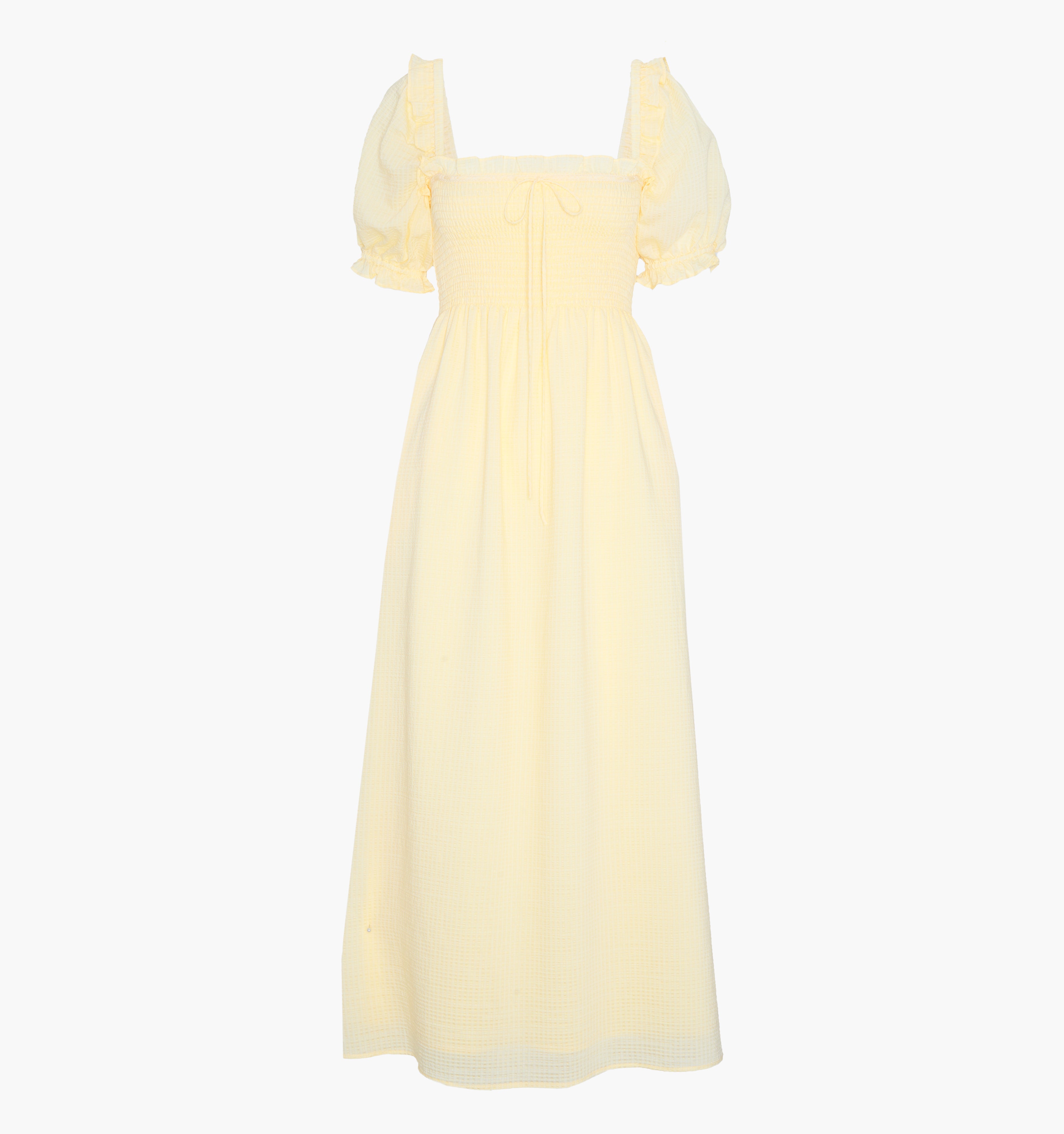 The Scarlett Midi Nap Dress / Butter Yellow Tonal Seersucker  By Hill House Home