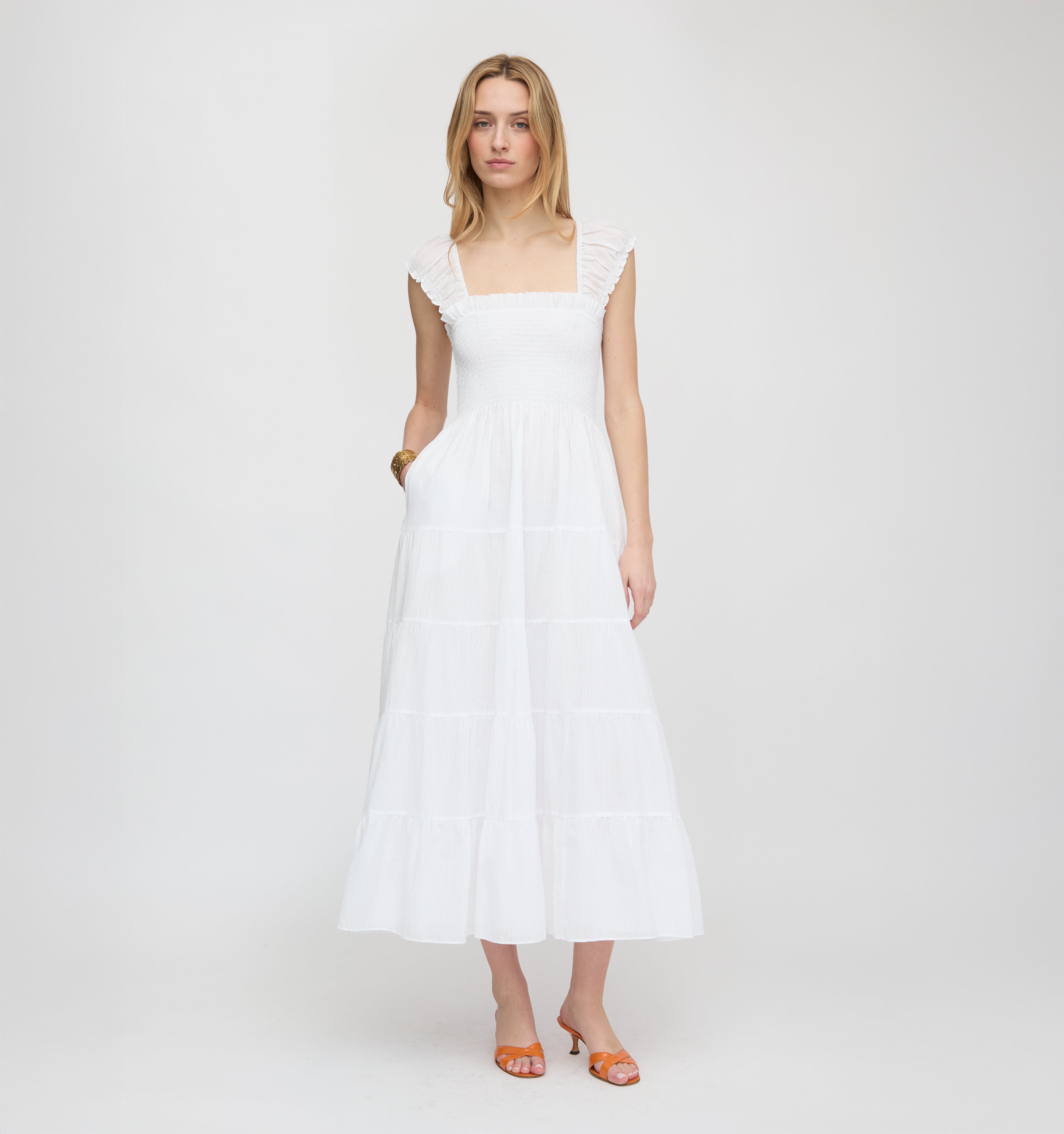 The Stella Nap Dress / White Shadow Stripe  By Hill House Home