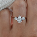 Three Stone Pear Diamond Hidden Halo Engagement Ring