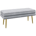Velvet-feel Storage Bench, End of Bed Bench with Gold Tone Legs for Entryway, Dark Grey