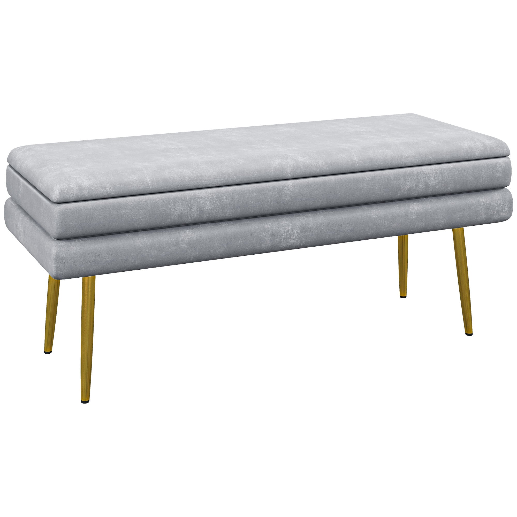 Velvet-feel Storage Bench, End of Bed Bench with Gold Tone Legs for Entryway, Dark Grey