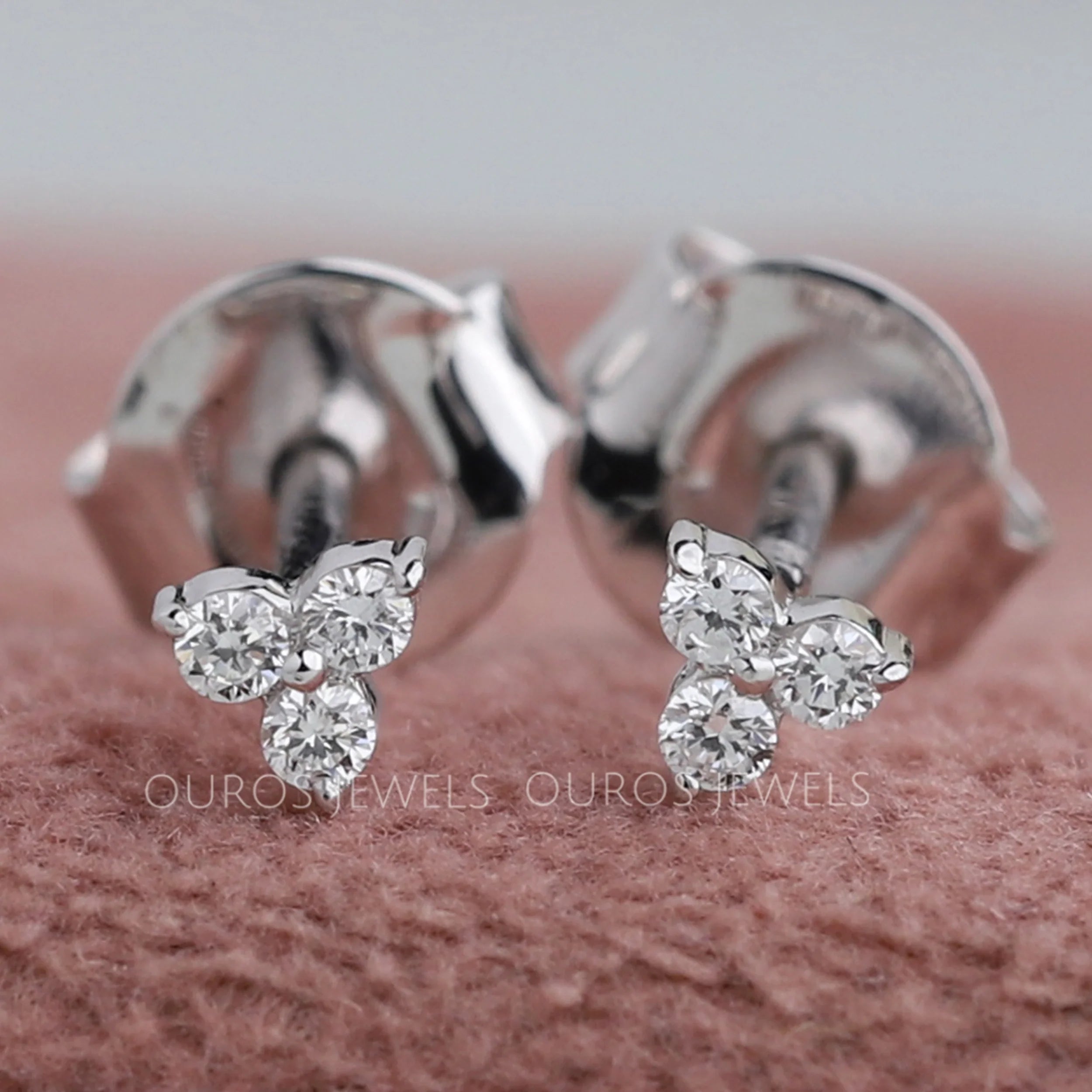 Tiny Trinity Round Lab Diamond Stud Earrings