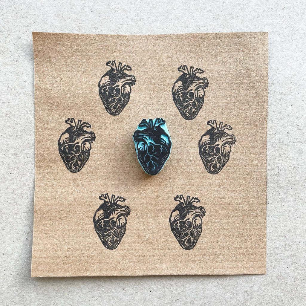 Tiny human heart hand carved rubber stamp