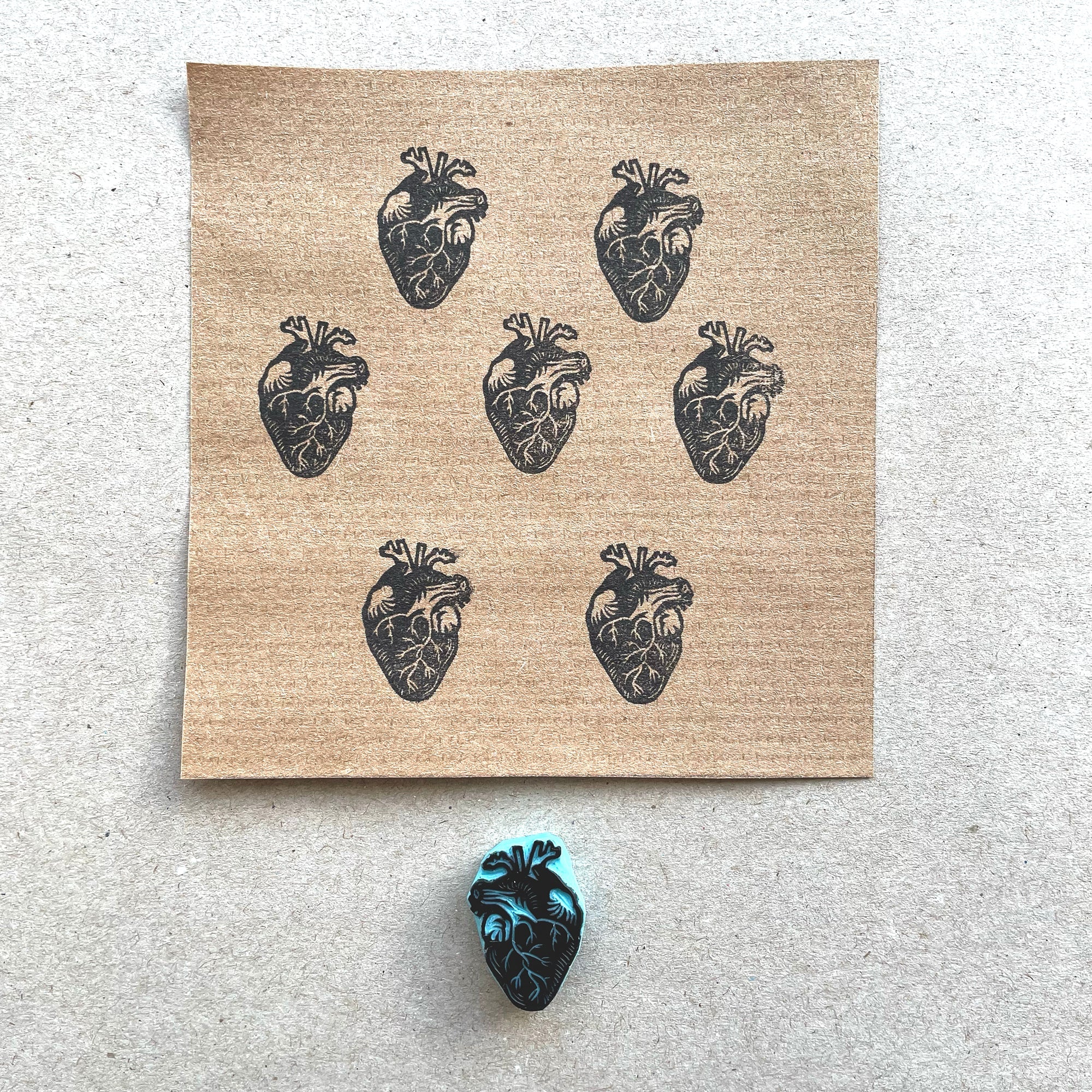 Tiny human heart hand carved rubber stamp