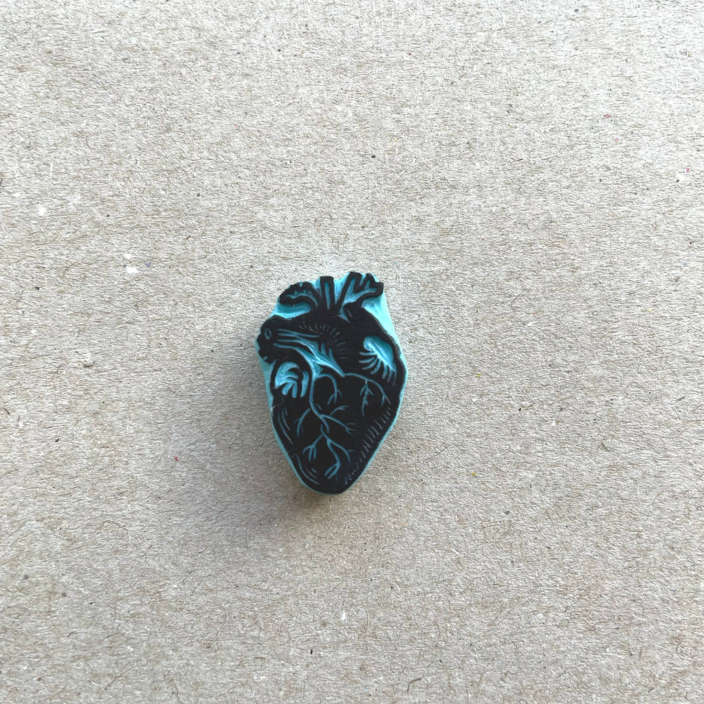Tiny human heart hand carved rubber stamp