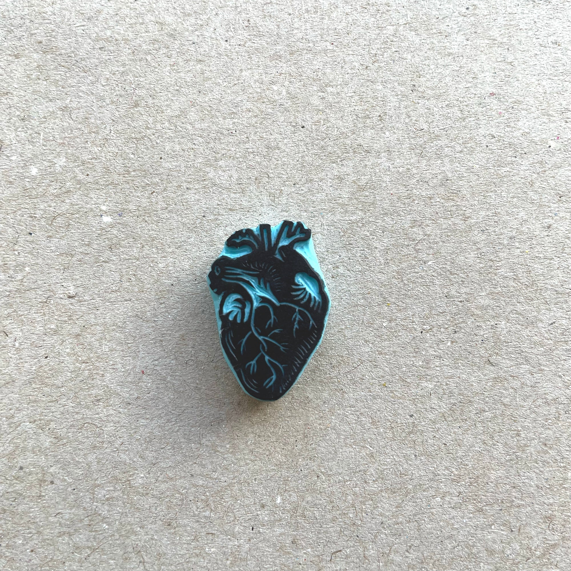 Tiny human heart hand carved rubber stamp