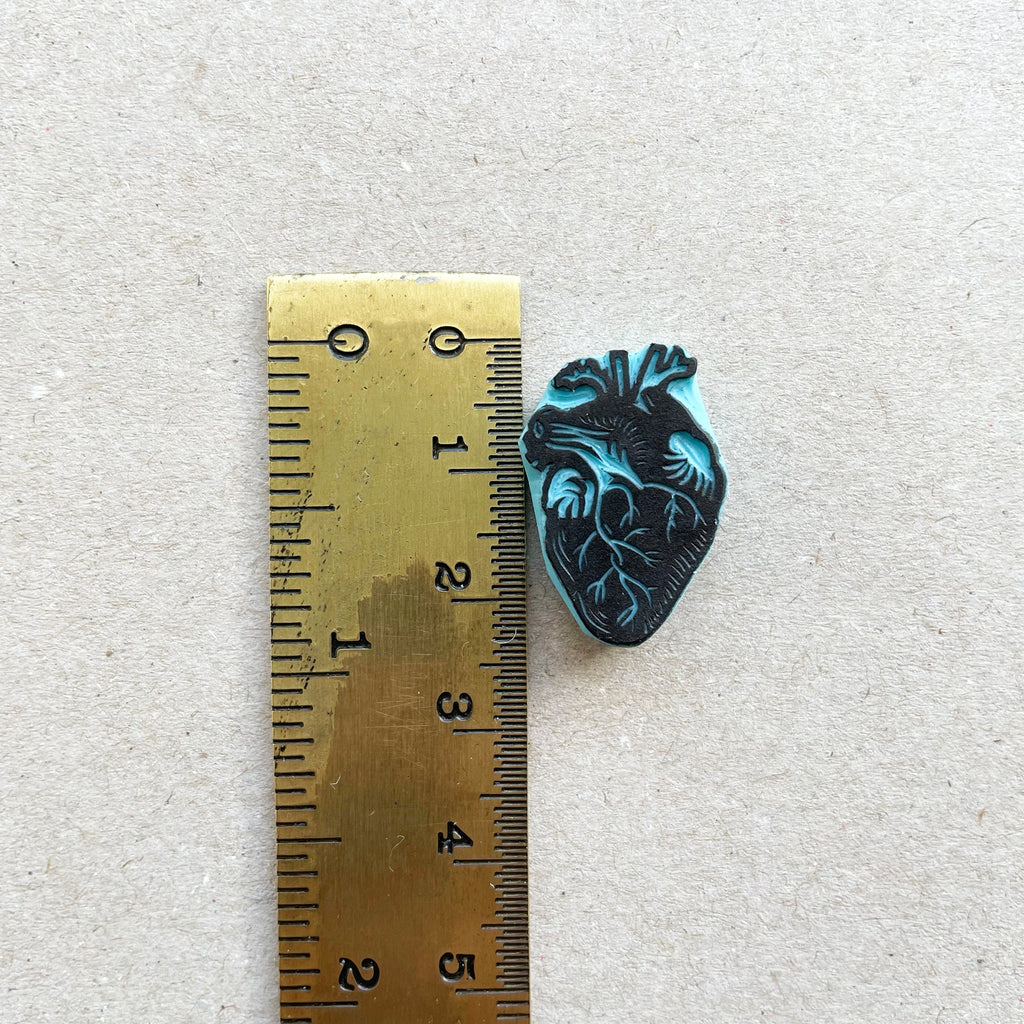 Tiny human heart hand carved rubber stamp