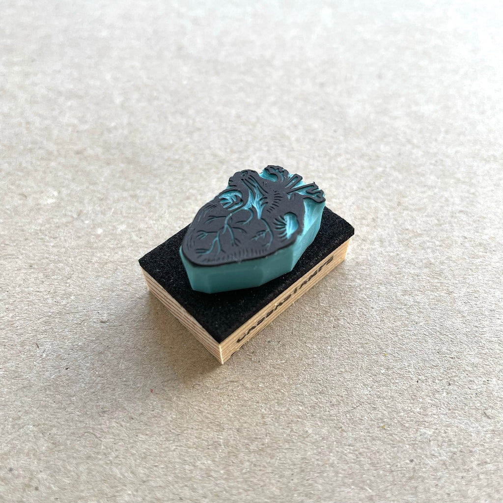 Tiny human heart hand carved rubber stamp