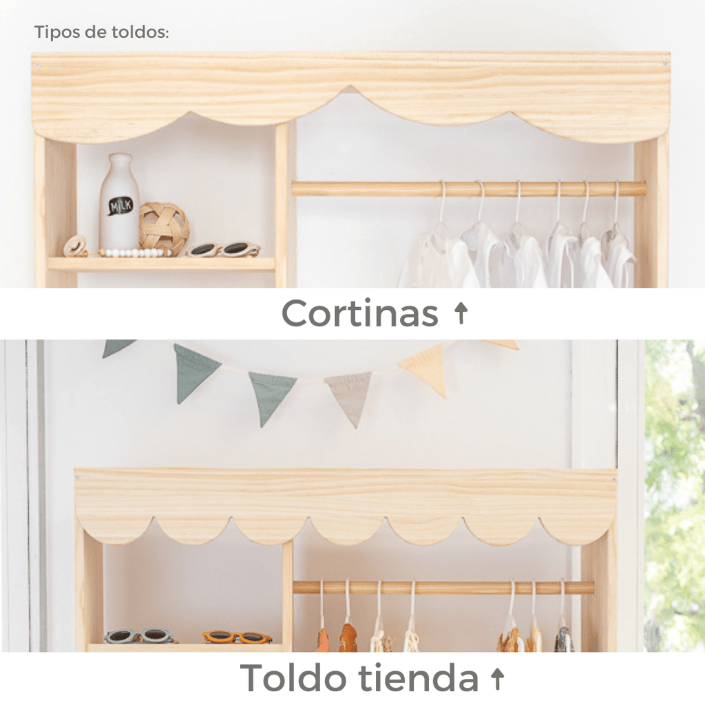 Armario Montessori de madera maciza con perchero y estantes