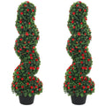 Set of 2 Artificial Rose Spiral Topiary Tree, Indoor Outdoor Artificial Plants with 630 Leaves and 133 Roses, Fake Plants for Home Office Living Room Decor, 90cm, Red