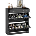 Narrow Shoe Organizer Cabinet with 2 Flip Drawers, 2 Slide Out Drawers for 12 Pairs, Black