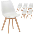 6-Piece Dining Chair Set with PU Leather & Wooden Base, White