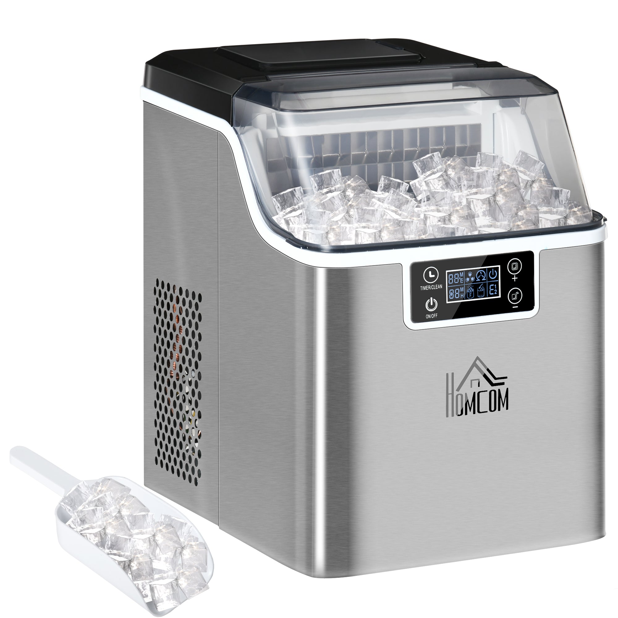 Ice Maker Machine Countertop, Stainless Steel Portable Ice Cube Maker, 3.2L, Silver