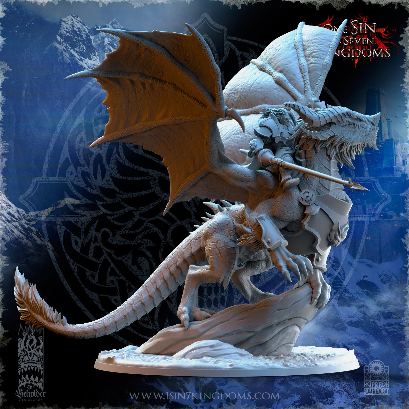 Trym Drakesong, Stormwolf Warlord on Dragon, The Beholder Miniatures