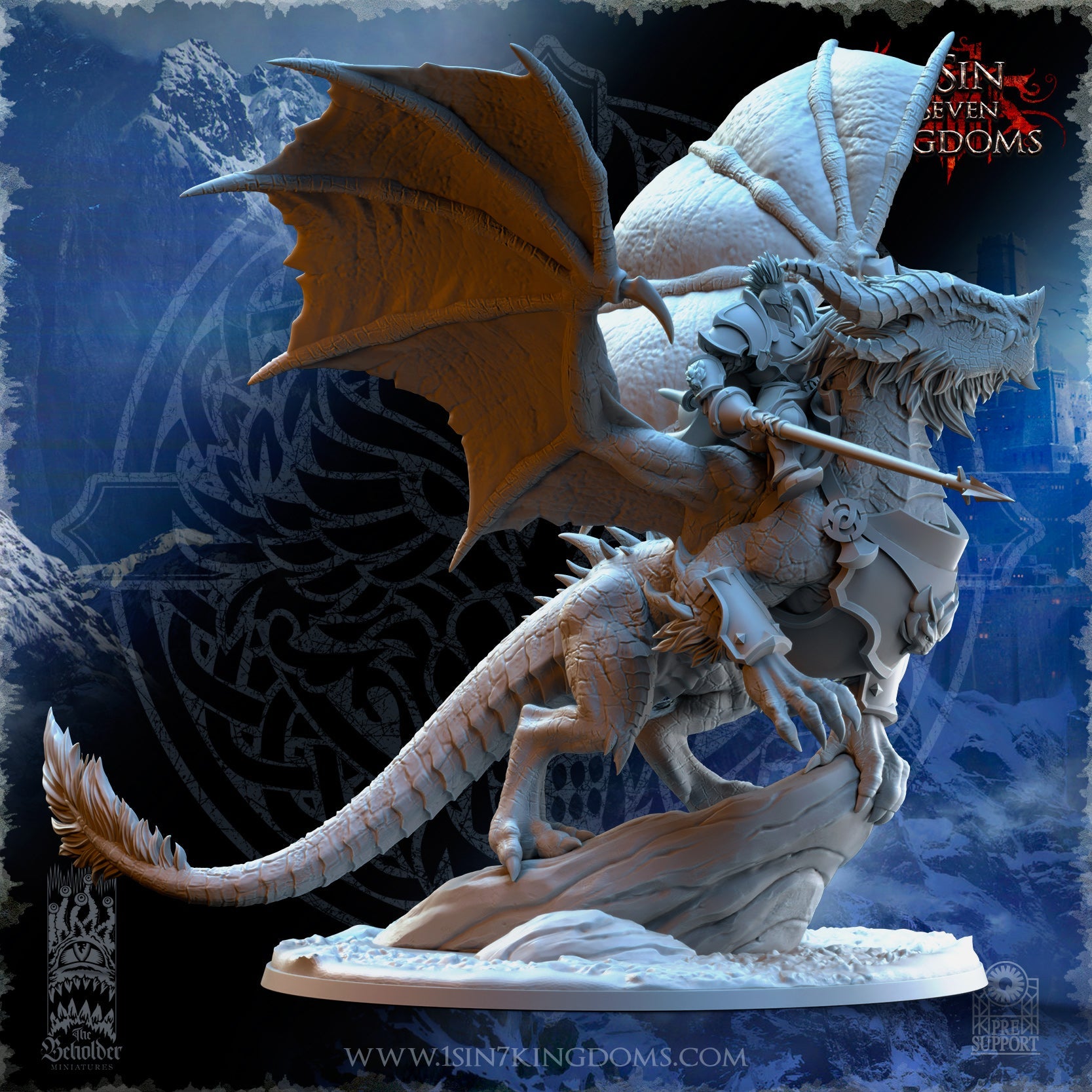 Trym Drakesong, Stormwolf Warlord on Dragon, The Beholder Miniatures