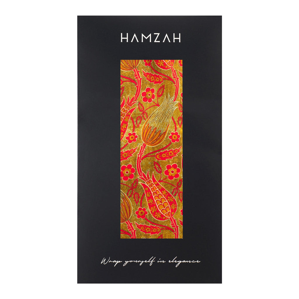 Floral Silk Scarf with Bold Red & Green Accents