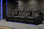 Valencia Tuscany Leather Home Theater Seating Row of 3 Loveseat Left, Midnight Black